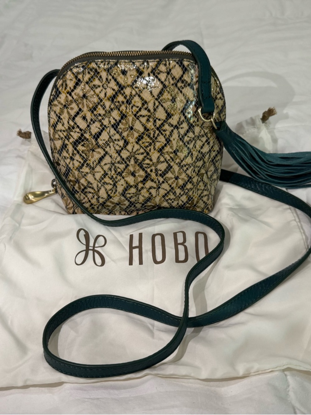 HOBO Teal-Trim Snakeskin Crossbody with Tassel